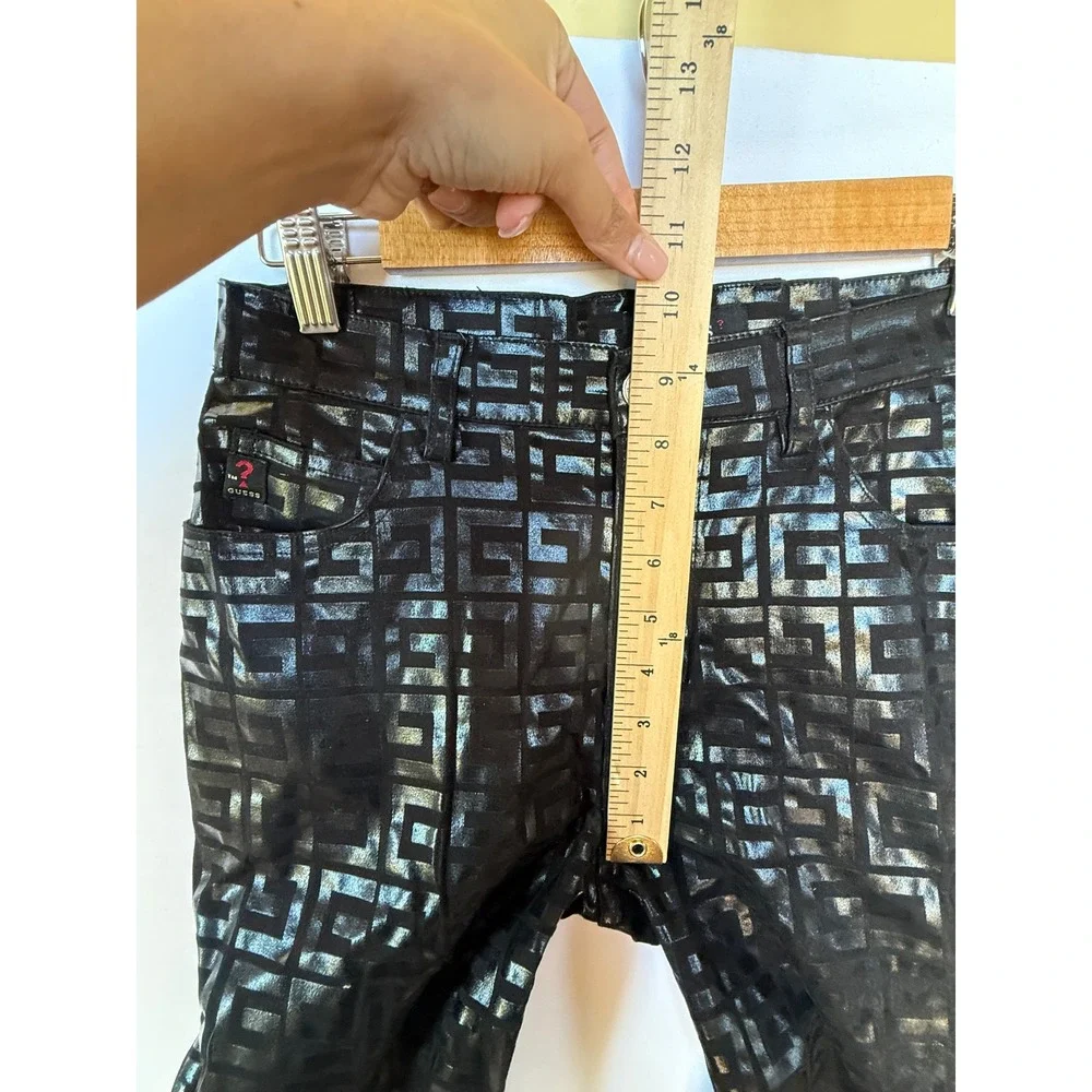 Y2K Vintage Guess Jeans Glamour Monogram Pants Women's Size 27 Black Metallic‎ G